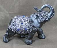 TLQ151     Сувенир Слон серебряный с синими стразами, малый   H*L*W=11,5*15*6см