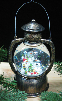 TLN1580*R/HJL1033  Круглый Фонарь-свеча, Снеговик, антикварное золото, с водой, с блестками и подсветкой внутри   Н*L*W=20*12*10