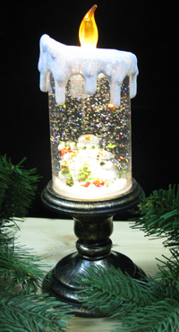 TLN1582*R/HJL1033  Фонарь-свеча на ножке, Снеговик, антикварное золото, с водой, с блестками и подсветкой внутри   Н*L*W=25*10*10