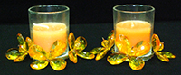 TLV143   HYGR6619Or   Подсвечник со свечой Цветы , две свечи, прозрачные цветы, оранжевый