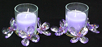 TLV145   HYGR6619Pur   Подсвечник со свечой Цветы , две свечи, прозрачные цветы, фиолетовый